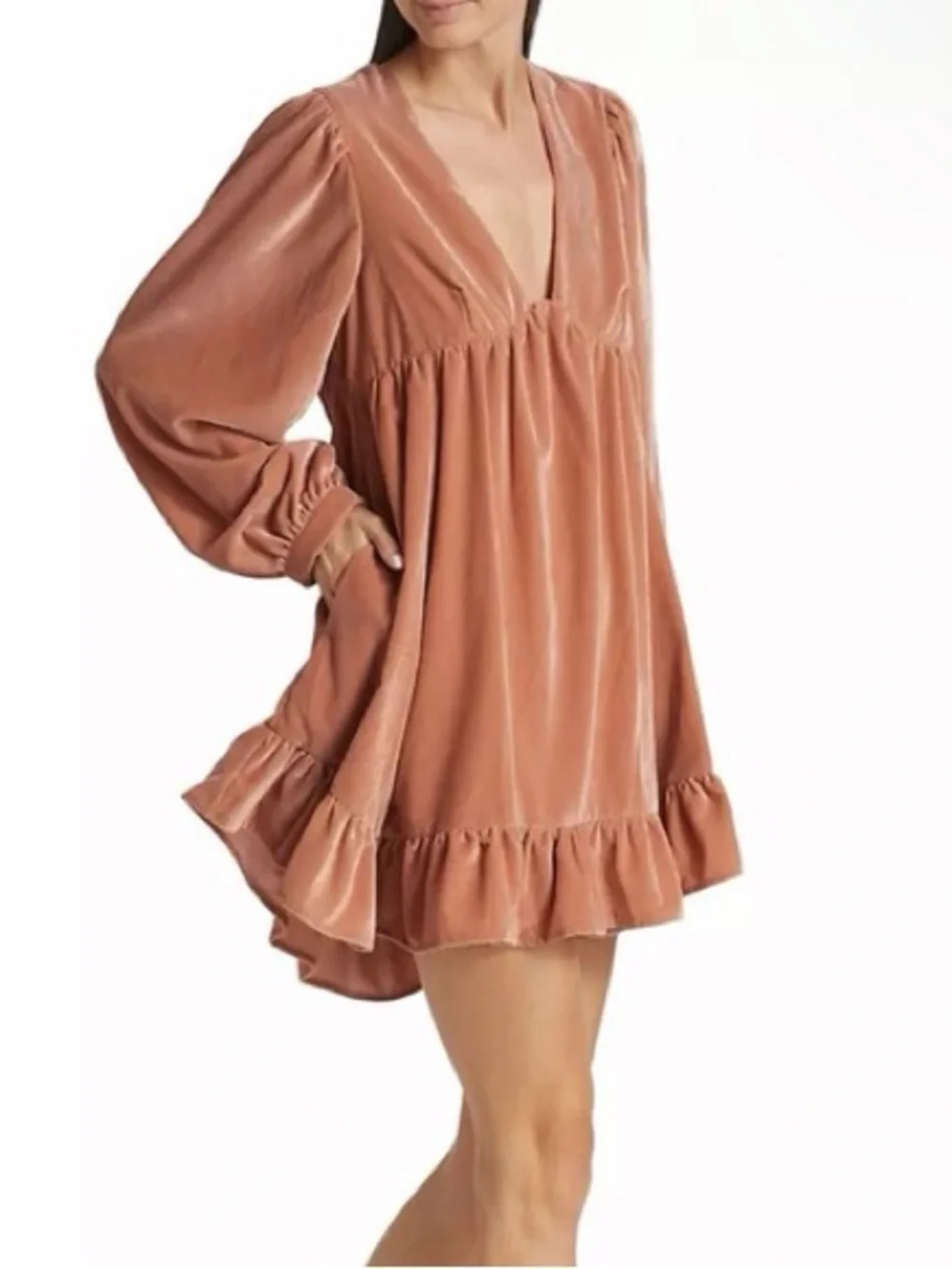 Free People Estella Velvet Mini Dress Boho Prairie Romantic Babydoll Size L